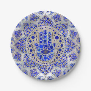 Hamsa Hand - Hand Fatima auf Mutter der Perle Pappteller