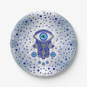 Hamsa Hand - Hand Fatima Lapis Lazuli und Silber Pappteller