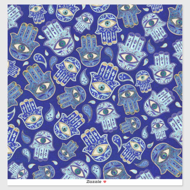 Hamsa Hand - Hand Fatima Muster Blaue Mineralien Aufkleber (Blatt)