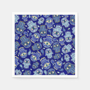 Hamsa Hand - Hand Fatima Muster Blaue Mineralien Serviette
