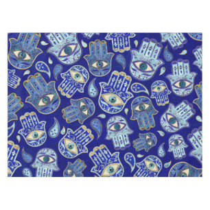 Hamsa Hand - Hand Fatima Muster Blaue Mineralien Tischdecke