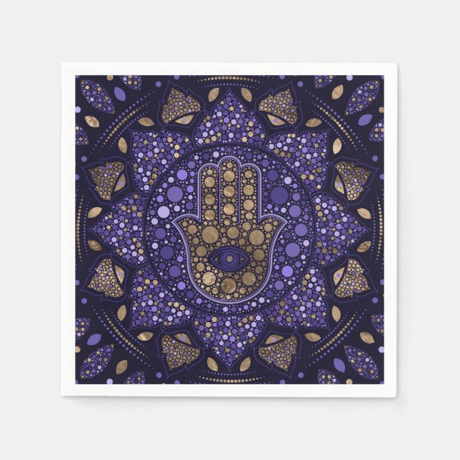 Hamsa Hand - Hand of Fatima in Lotus mandala Serviette (Vorderseite)