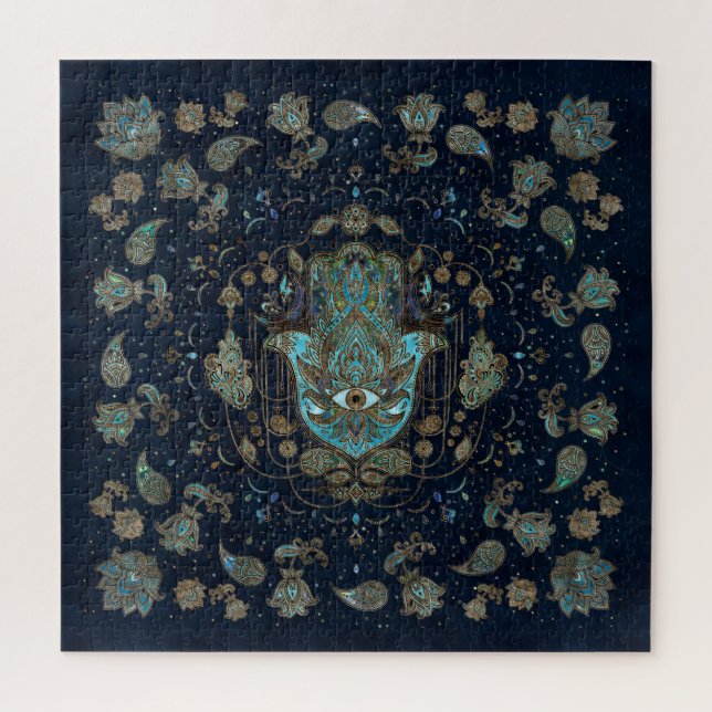 Hamsa Hand - Hand von Fatima Blue Gemstones (Vertikal)