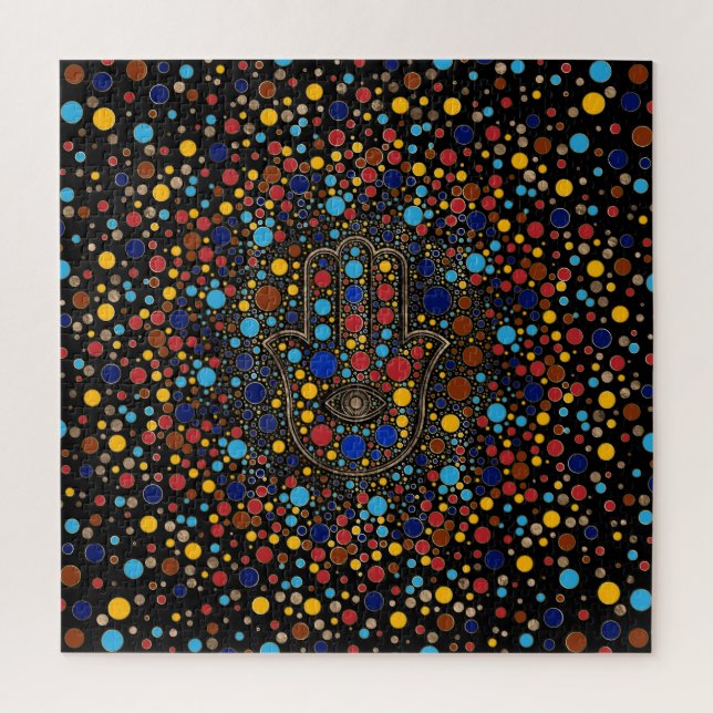 Hamsa Hand - Hand von Fatima bunt Punkt art (Vertikal)