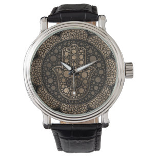 Hamsa Hand - Hand von Fatima in Lotus mandala Armbanduhr