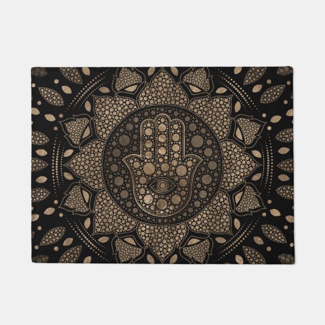 Hamsa Hand - Hand von Fatima in Lotus mandala Fußmatte (Vorderseite)