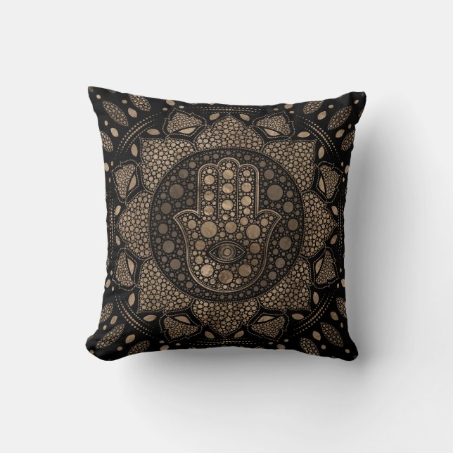 Hamsa Hand - Hand von Fatima in Lotus mandala Kissen (Vorderseite)