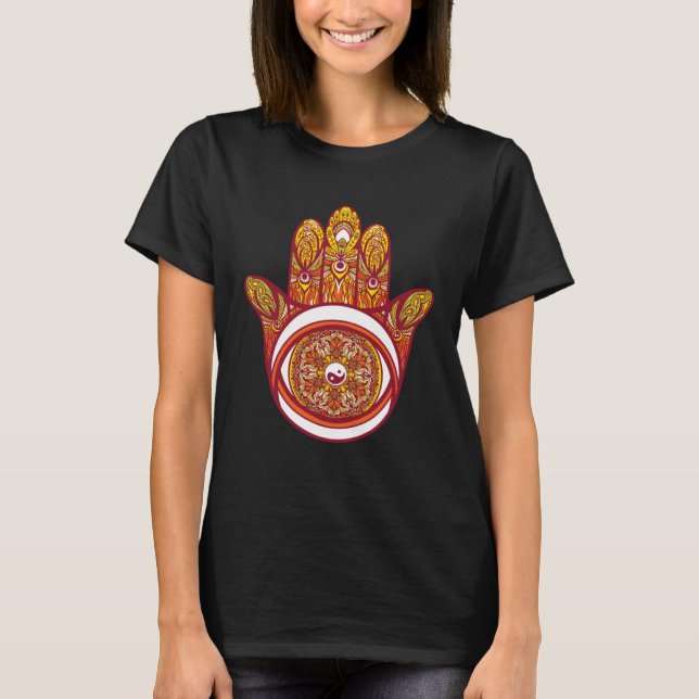 Hamsa Hand Integrated With Yinyang Yin Yang Hams F T-Shirt (Vorderseite)