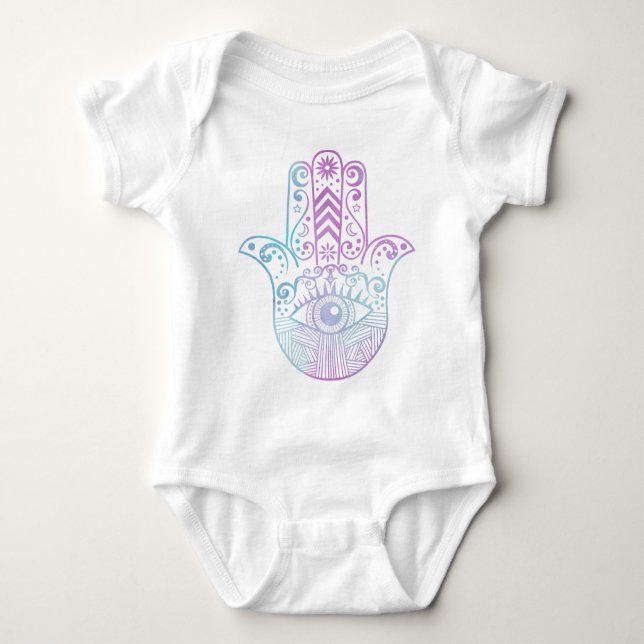 Hamsa Hand Lila und blau Baby Strampler (Vorderseite)
