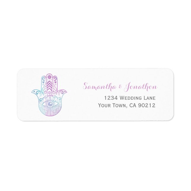 Hamsa Hand Lila- und Blue-Rücksendeadresse-Aufkleb (Vorne)