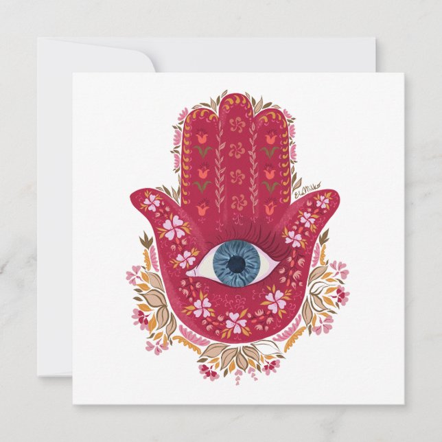Hamsa Hand_Magenta_Cream Card (Vorderseite)