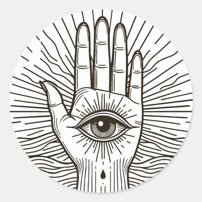 Hamsa Hand mit Augenkunstdarstellung Runder Aufkleber (Vorderseite)