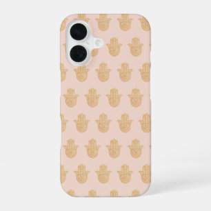 Hamsa Hand Peach und Gold iPhone Case 16 Hülle