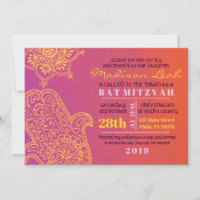 HAMSA HAND Red Orange Bat Mitzvah Einladung