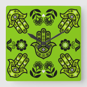 Hamsa-Hand-Schutz-Kunst Quadratische Wanduhr