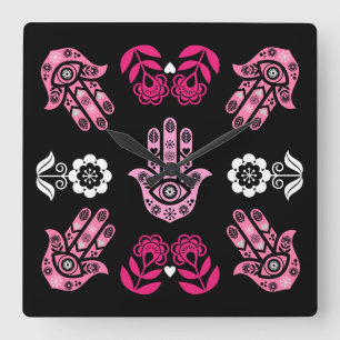 Hamsa-Hand-Schutz-Kunst Quadratische Wanduhr