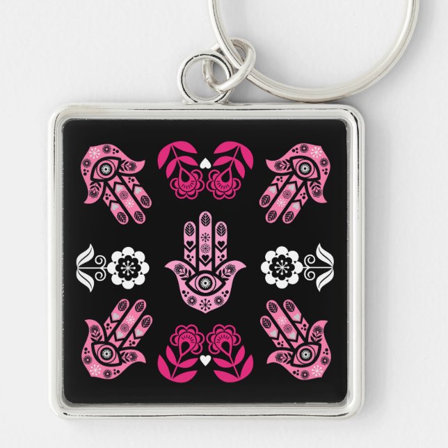 Hamsa-Hand-Schutz-Kunst Schlüsselanhänger (Vorne)