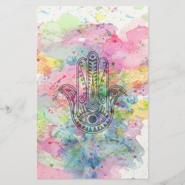 HAMSA Hand Symbol Farbige Wasserfarbe (Vorderseite)