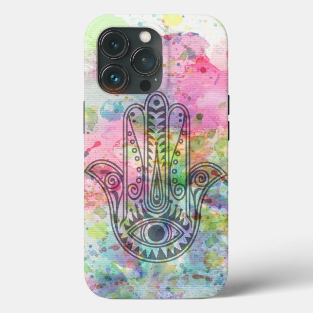 HAMSA Hand Symbol Farbige Wasserfarbe Case-Mate iPhone Hülle (Rückseite)