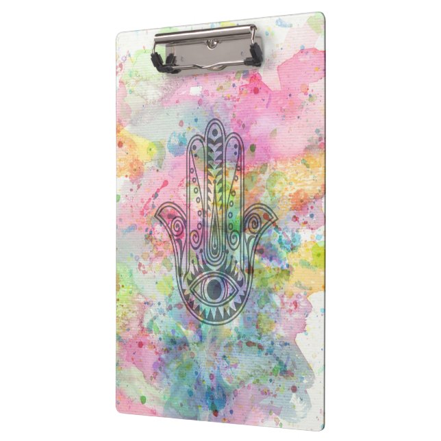 HAMSA Hand Symbol Farbige Wasserfarbe Klemmbrett (Links)