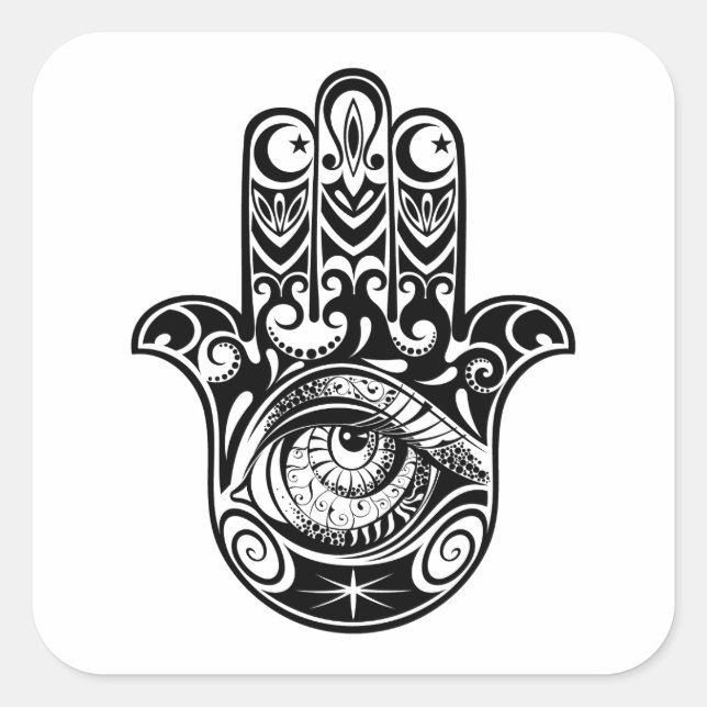 Hamsa Hand Zendoodle Quadratischer Aufkleber (Vorderseite)