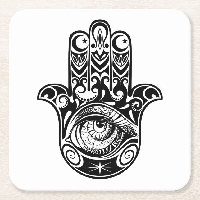 Hamsa Hand Zendoodle Rechteckiger Pappuntersetzer (Vorderseite)