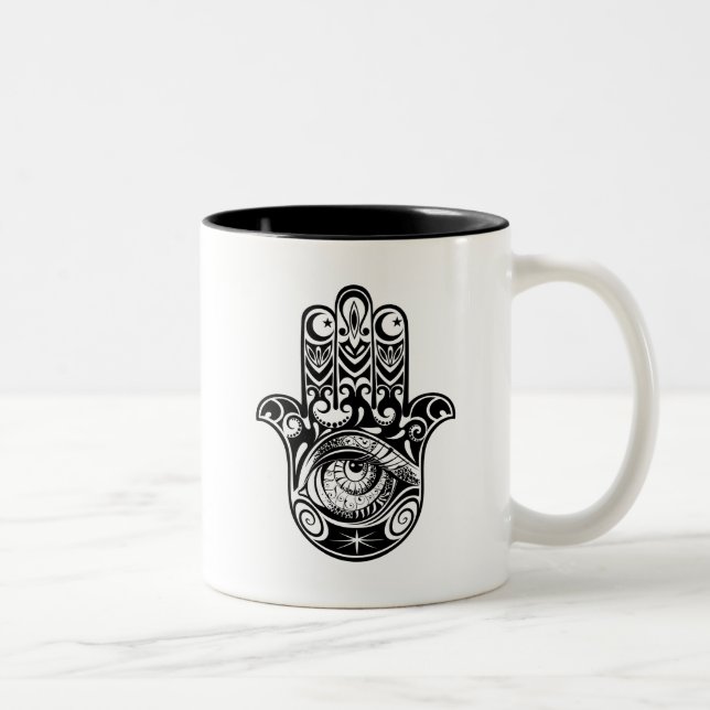 Hamsa Hand Zendoodle Zweifarbige Tasse (Rechts)