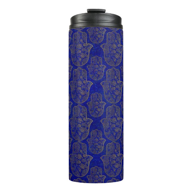 Hamsa Handmuster - Gold auf Lapislazuli Thermosbecher (Vorderseite)