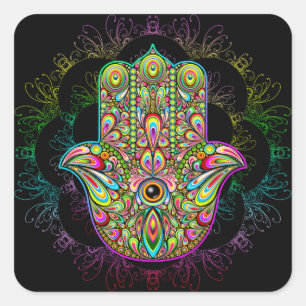 Hamsa Handpsychedelische Kunst Quadratischer Aufkleber