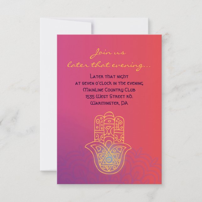HAMSA HANDrote orange Schläger Mitzvah Party-Karte Einladung (Vorderseite)