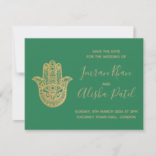hamsa Henna Gold Green Desi Faire-part de mariage