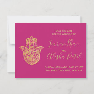Hamsa Henna Gold Pink Desi Hochzeits-Einladung RSVP Karte