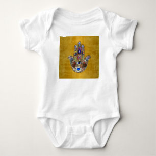 Hamsa-Herzen Blumen-Opal-Kunst auf Gold Baby Strampler