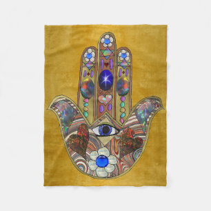 Hamsa-Herzen Blumen-Opal-Kunst auf Gold Fleecedecke