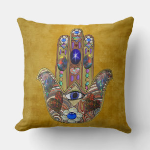 Hamsa-Herzen Blumen-Opal-Kunst auf Gold Kissen