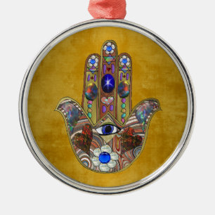 Hamsa Herzen Blumen Opal Kunst auf Gold Ornament Aus Metall