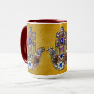 Hamsa-Herzen Blumen-Opal-Kunst auf Gold Tasse