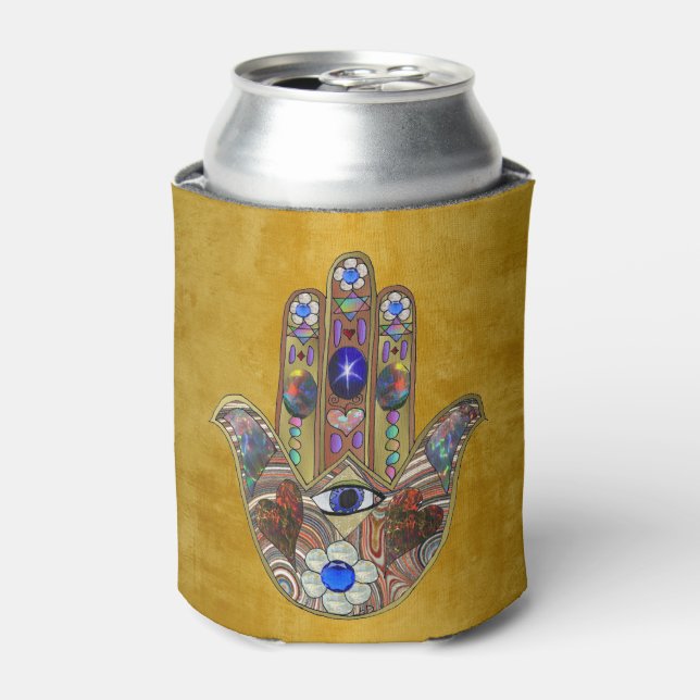 Hamsa Hört Blume Opal Art on Gold Dosenkühler (Kanne Vorderseite)