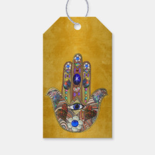 Hamsa Hört Blume Opal Art on Gold Geschenkanhänger