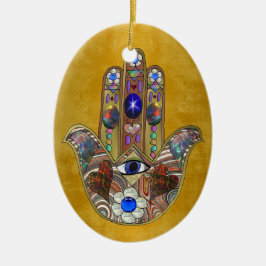 Hamsa Hört Blume Opal Art on Gold Keramikornament