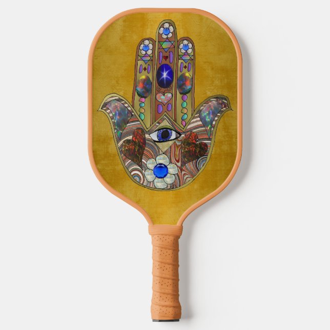 Hamsa Hört Blume Opal Art on Gold Pickleball Schläger (Vorderseite)