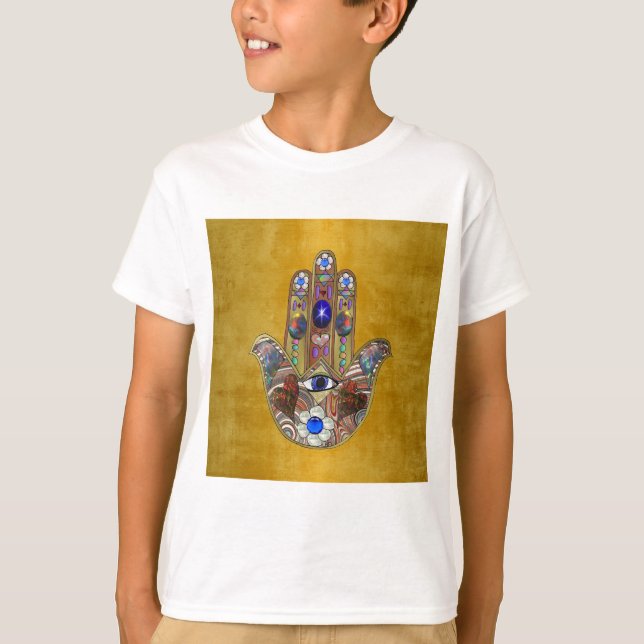 Hamsa Hört Blume Opal Art on Gold T-Shirt (Vorderseite)
