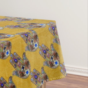 Hamsa Hört Blume Opal Art on Gold Tischdecke