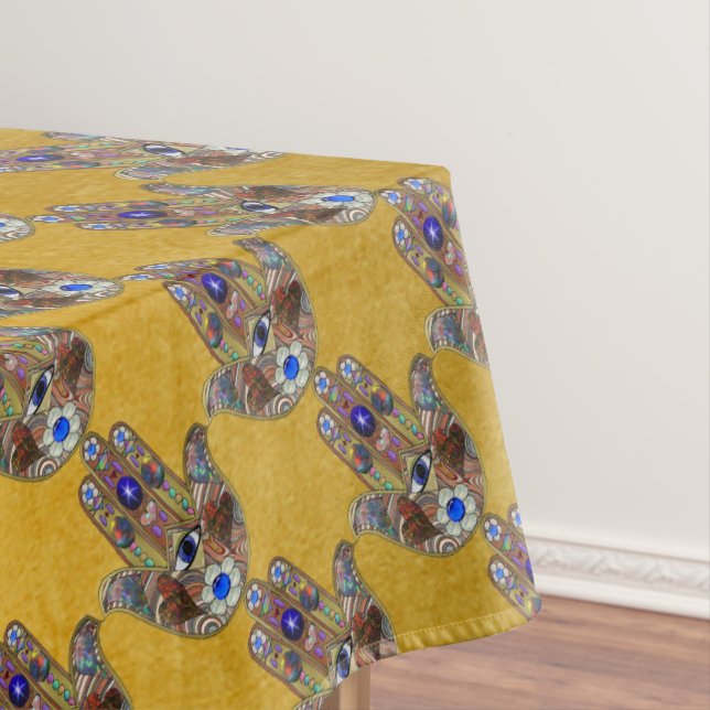 Hamsa Hört Blume Opal Art on Gold Tischdecke (Beispiel)