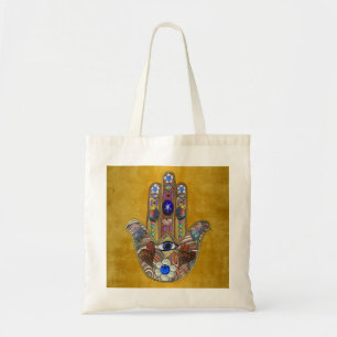 Hamsa Hört Blume Opal Art on Gold Tragetasche