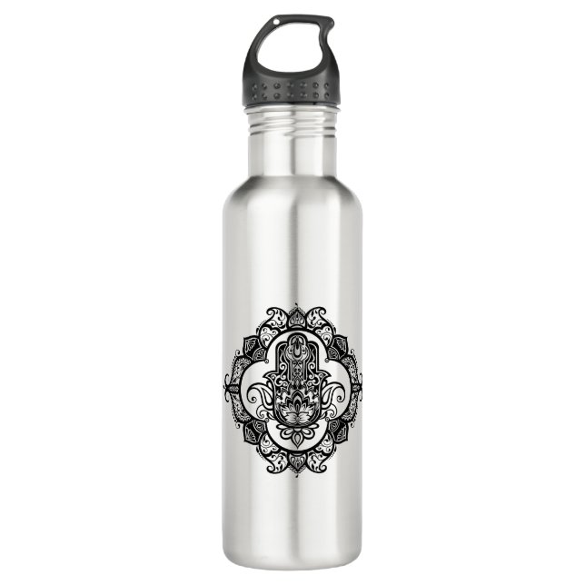 Hamsa mit ethnischem Verzierungs-Gekritzel Trinkflasche (Vorderseite)
