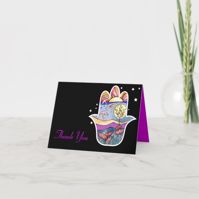 HAMSA SCHÖNHEIT Schläger gefaltetes Mitzvah danken Dankeskarte (Vorderseite)
