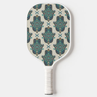 Hamsa Turquoise Blue Modern Mandala Pickleball Schläger