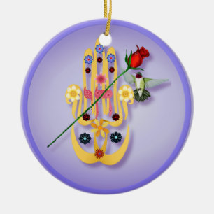 Hamsa und Blumen-Verzierungen Keramikornament