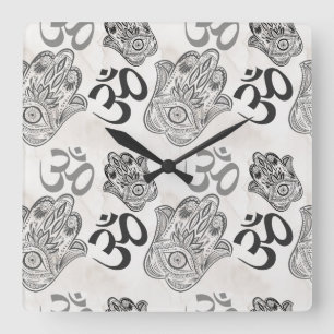 Hamsa Yoga-Muster Quadratische Wanduhr
